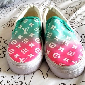 Vans. 7.5 women's. Teal pink & white. Designer inspired.